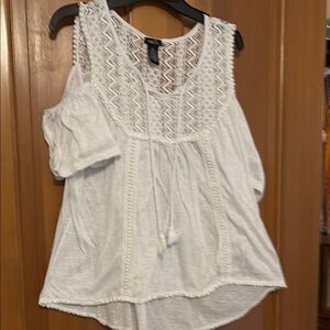 White Lace Detail Women's Top